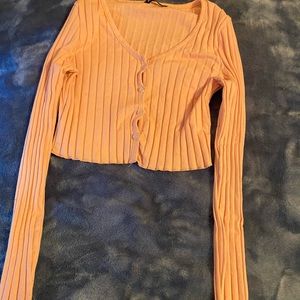 Button front lettuce trim Rib-knit Tee